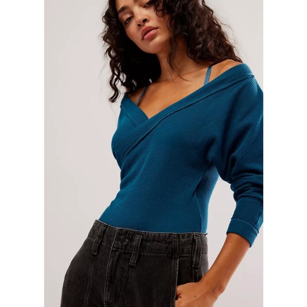 Free People Intimately Lovin This Feeling‎ Bodysuit Teal Ribbed Wrap Thong XS